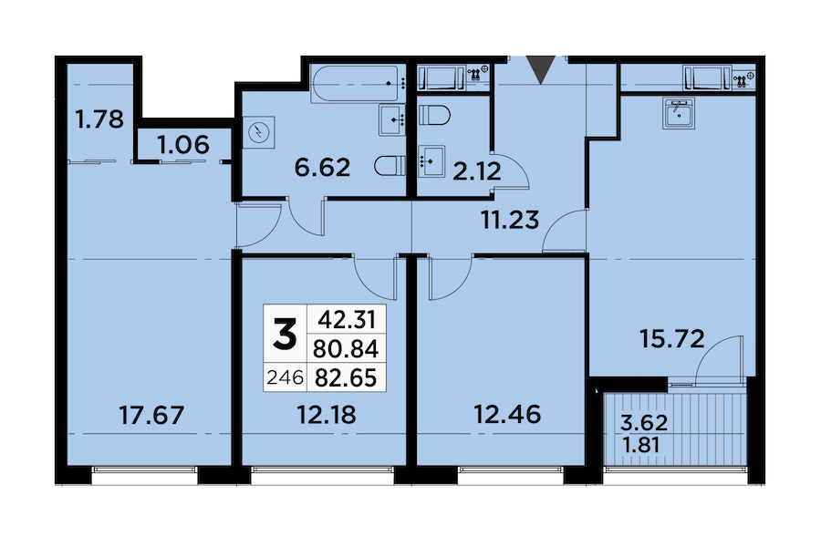 3-комнатная квартира 82.65 м², 14/14 эт., ЖК «GloraX City Zanevsky»